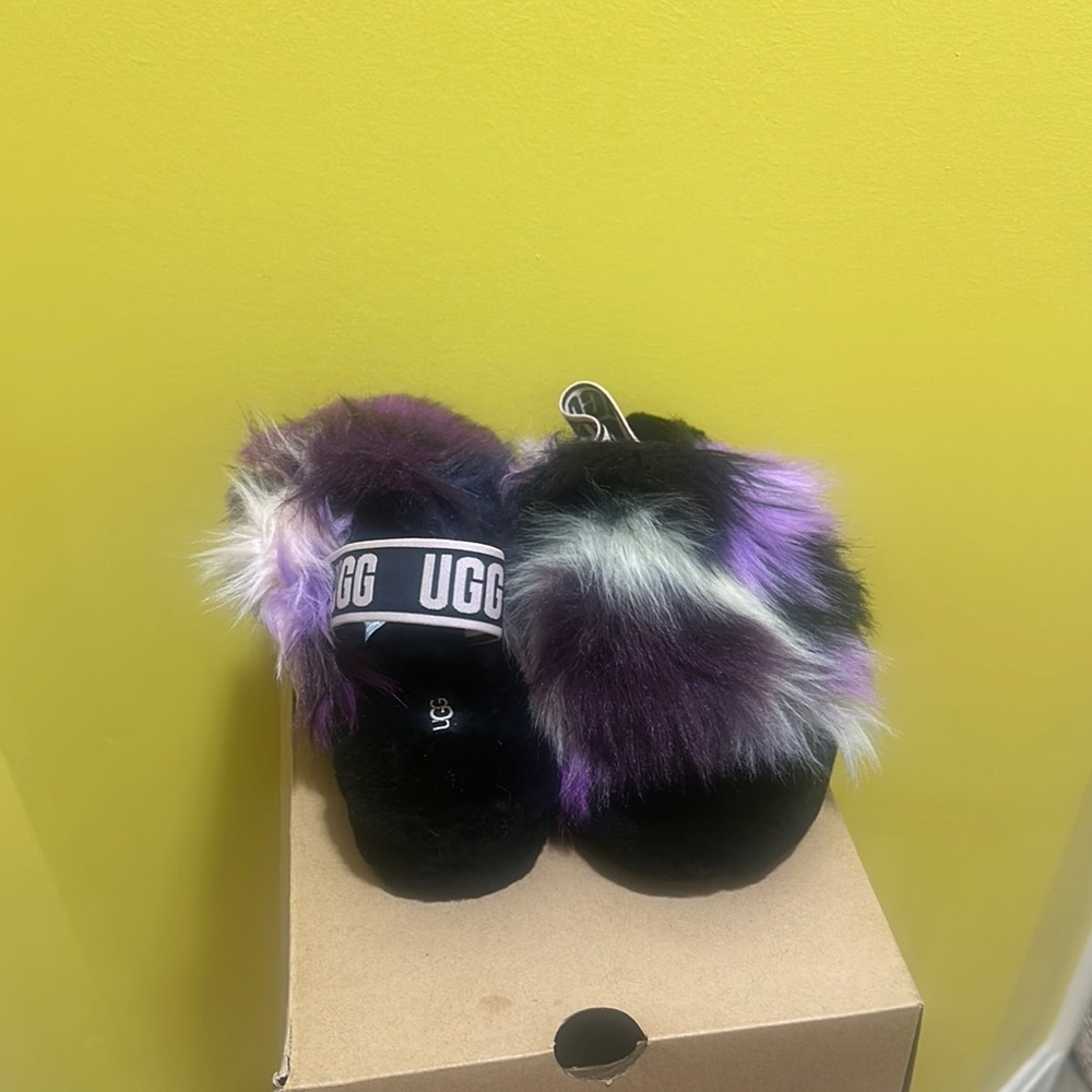 UGG Fuzzy Purple and Black Slides